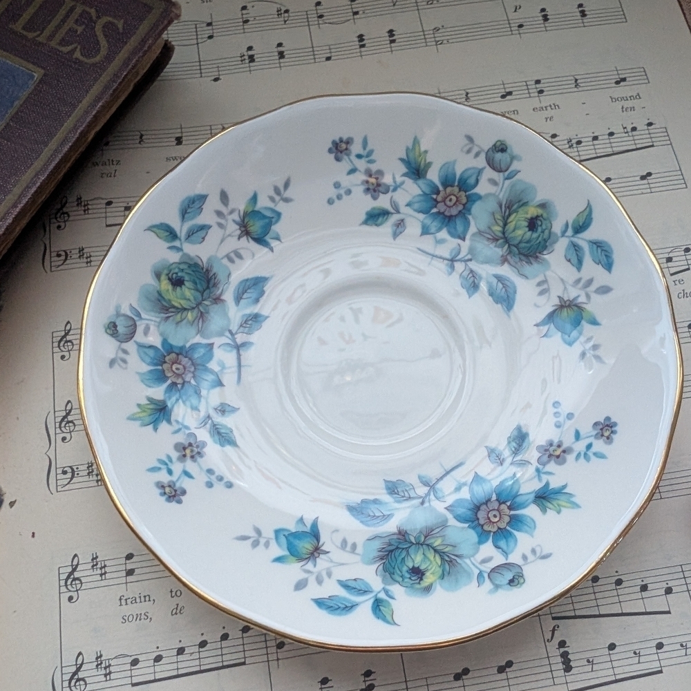 Queen Anne Blue Floral Teacup and Saucer Set with Gold Trim - Picture 5 of 10